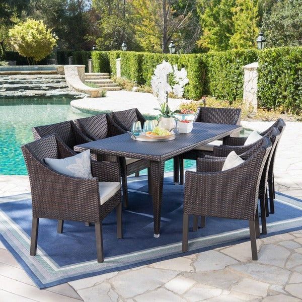 Most Current 9 Piece Rectangular Patio Dining Sets With Shop Alameda Outdoor 9 Piece Rectangular Wicker Dining Set With (View 7 of 15)