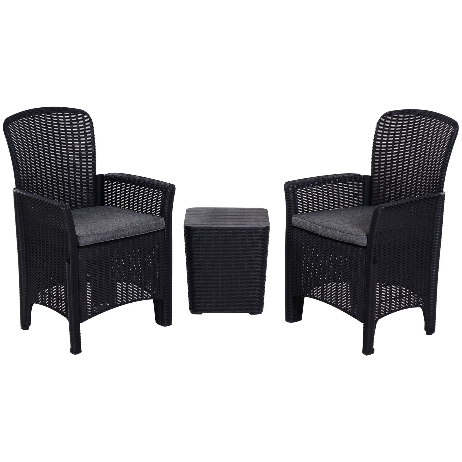 Most Current Black Weave Outdoor Modern Dining Chairs Sets Intended For Outsunny 3 Pcs Rattan Effect Bistro Set Outdoor Wicker Weave 2 Chairs  (View 7 of 15)