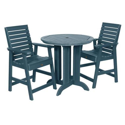 Most Current Blue 3 Piece Outdoor Seating Sets Pertaining To Highwood The Weatherly Collection 3 Piece Blue Frame Bistro Patio Set (View 2 of 15)