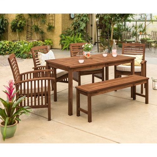Most Current Dark Brown 6 Piece Patio Dining Sets Inside Classic Dark Brown Acacia Wood 6 Piece Patio Dining Set (View 5 of 15)