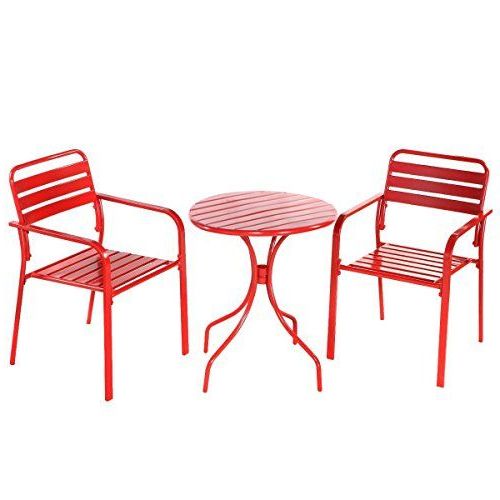 Most Current Red Metal Outdoor Table And Chairs Sets Regarding Giantex 3pcs Bistro Round Table Chair Furniture Set Table Patio Steel (View 8 of 15)