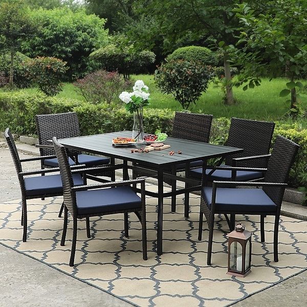 Most Current Shop Phi Villa 7 Piece Outdoor Dining Sets, 60"x38" Rectangular Dining In 7 Piece Small Patio Dining Sets (View 9 of 15)