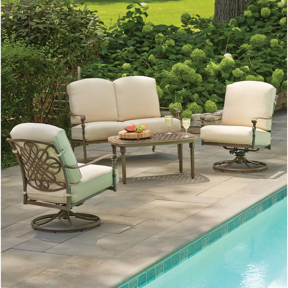 Most Popular 4 Piece Outdoor Seating Patio Sets Throughout Hampton Bay Cavasso 4 Piece Metal Outdoor Deep Seating Set With Oatmeal (View 7 of 15)