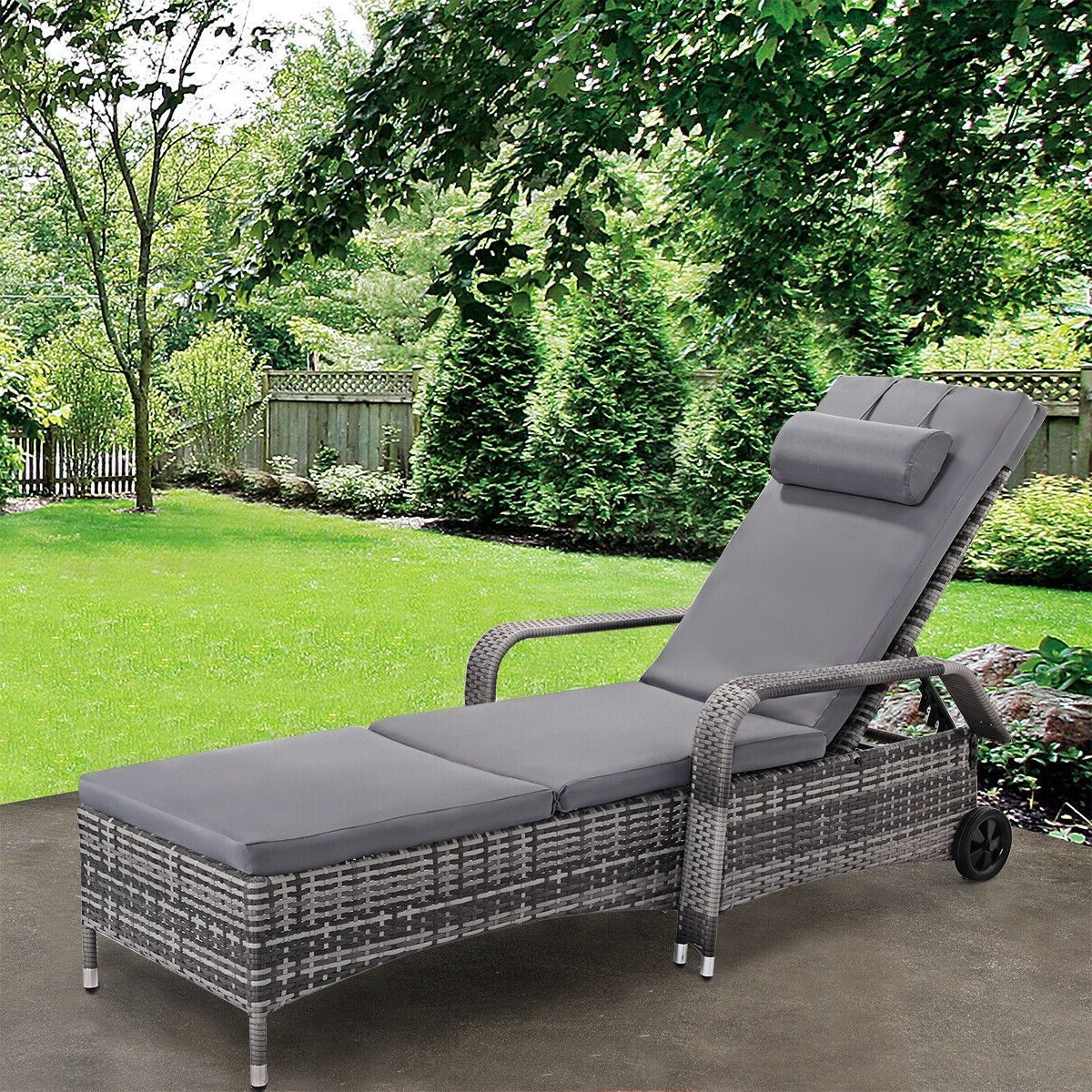 Most Popular Adjustable Outdoor Lounger Chairs Pertaining To Outdoor Rattan Adjustable Cushioned Lounge Chair In  (View 2 of 15)