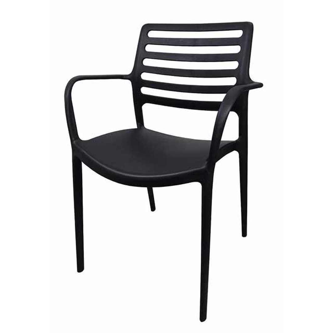 Most Popular Black Outdoor Dining Chairs Inside Outdoor Plastic Stackable Armchair Dining Furniture Chair Black Louise (View 2 of 15)