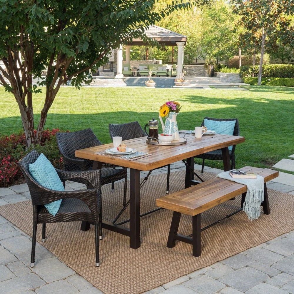 Most Popular Brown Wicker Rectangular Patio Dining Sets Pertaining To Montgomery 6pc Acacia & Wicker Dining Set – Teak/brown – Christopher (View 9 of 15)