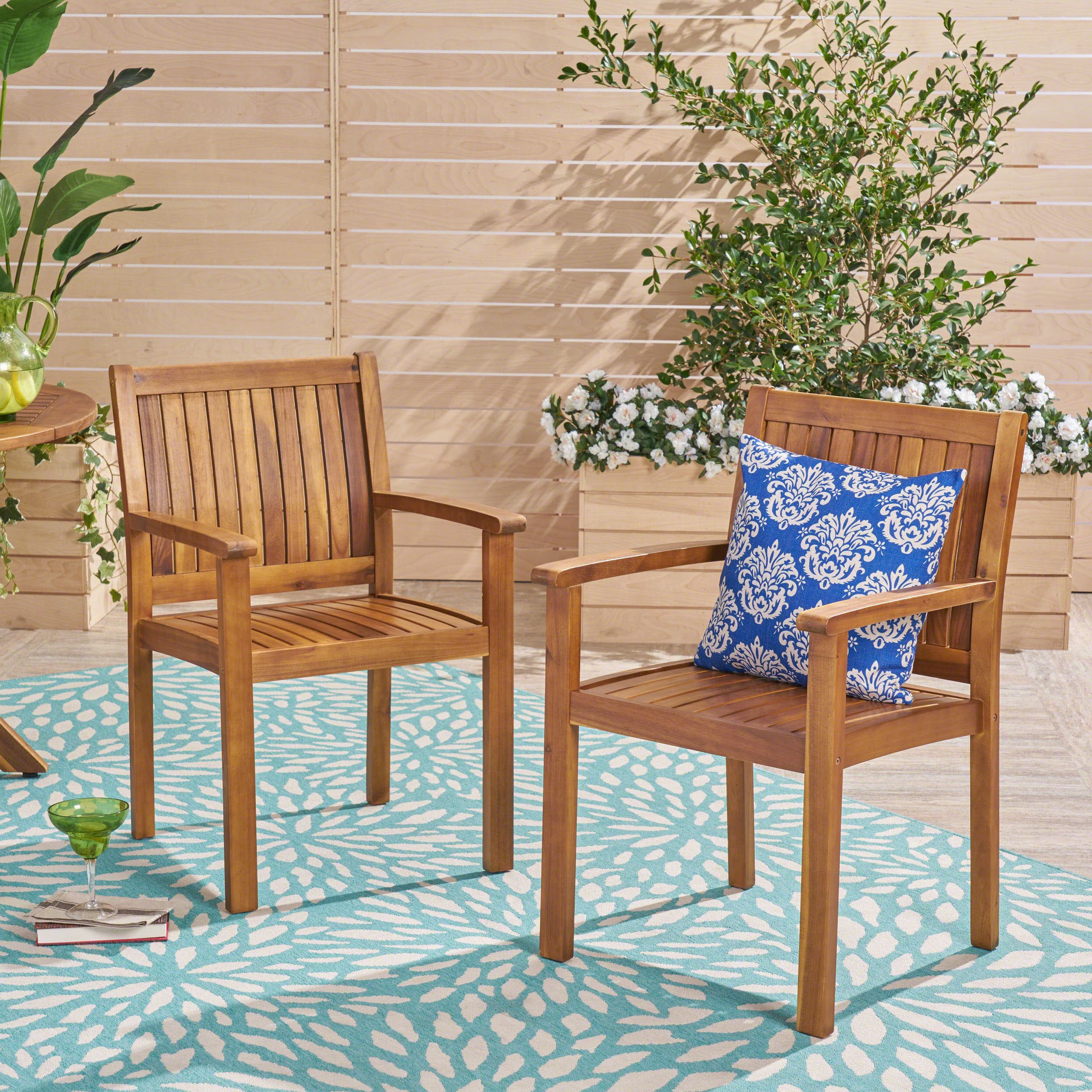 Most Popular Caroline Outdoor Acacia Wood Dining Chairs, Set Of 2, Teak – Walmart Regarding Teak Folding Chair Patio Dining Sets (View 6 of 15)