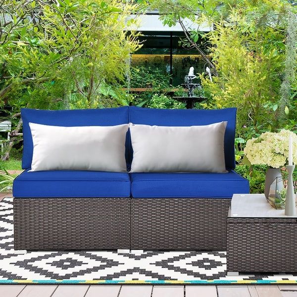 Most Popular Costway 2pcs Patio Rattan Armless Sofa Sectional Furniture W/navy – 2 Intended For 2 Piece Outdoor Wicker Sectional Sofa Sets (View 4 of 15)