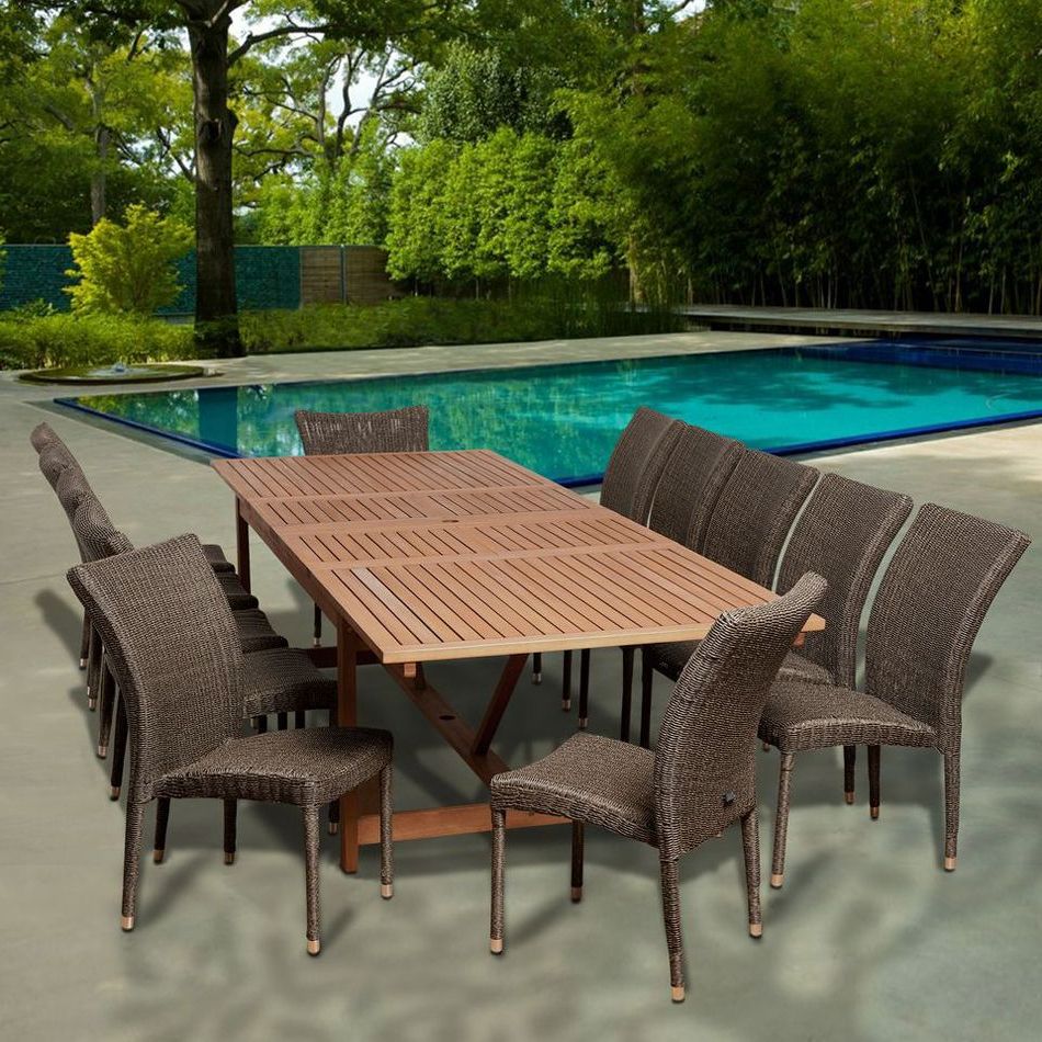 Most Popular Eucalyptus Extendable Patio Dining Sets For International Home Miami Sc Ley 12bari Amazonia Rouge 13 Piece (View 2 of 15)