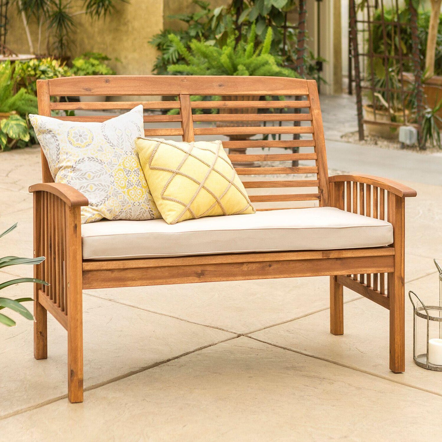 Most Popular Midland Brown Acacia Patio Loveseat W/ Natural Cushionswalker In Brown Acacia Patio Chairs With Cushions (View 8 of 15)