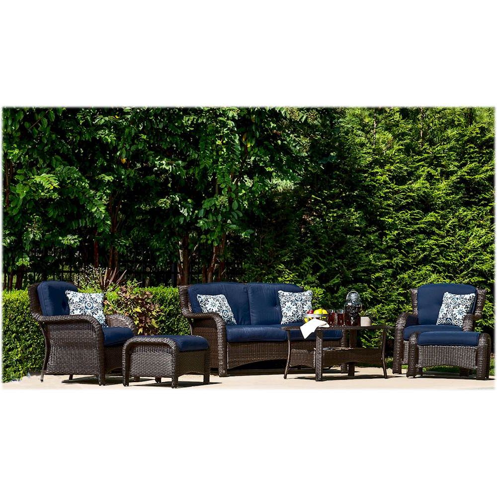 Most Popular Navy Outdoor Seating Sets Intended For Best Buy: Hanover Strathmere 6 Piece Seating Set Outdoor Furniture Navy (View 13 of 15)