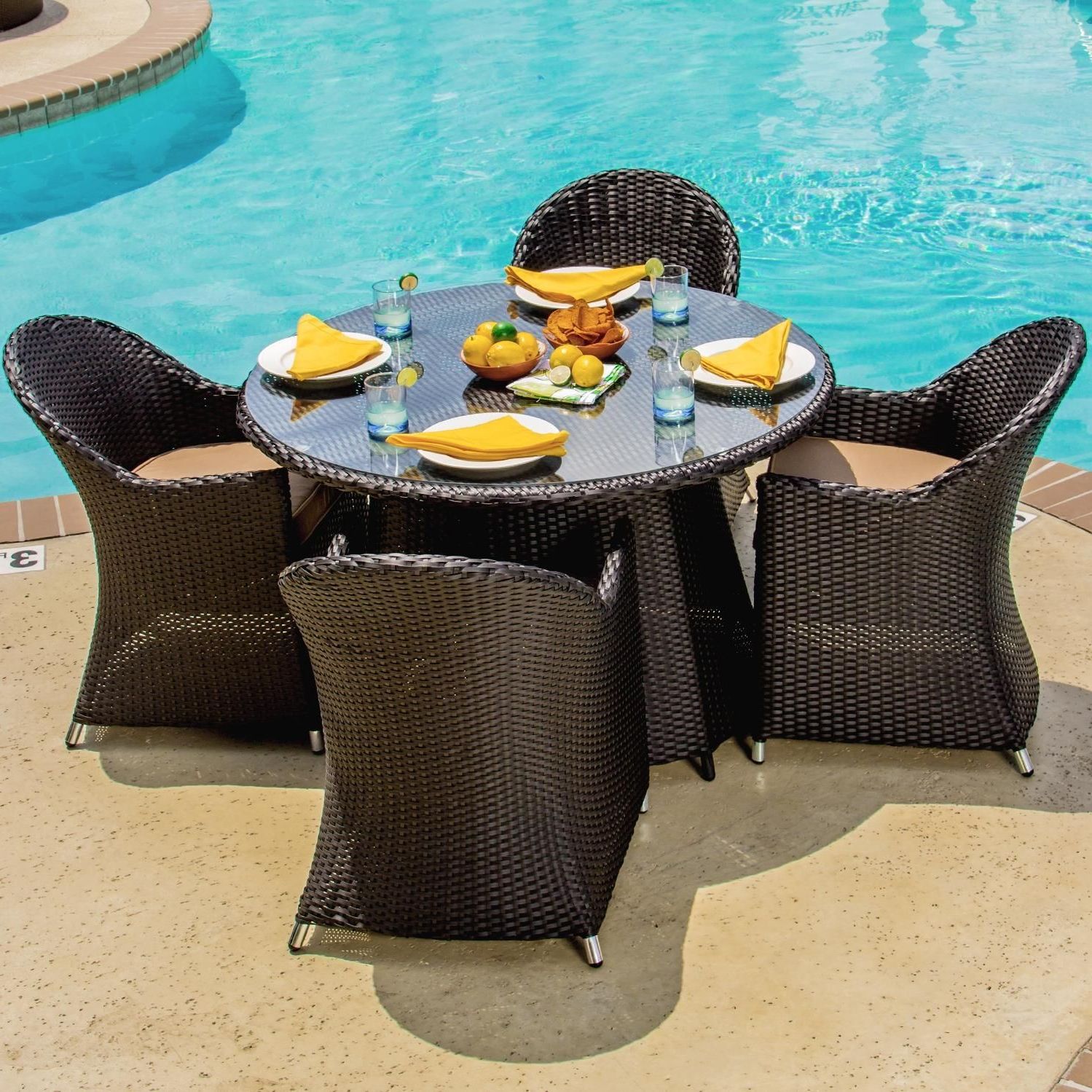 Most Popular Providence 5 Piece Resin Wicker Patio Dining Setlakeview Outdoor Regarding Rattan Wicker Outdoor Seating Sets (View 3 of 15)