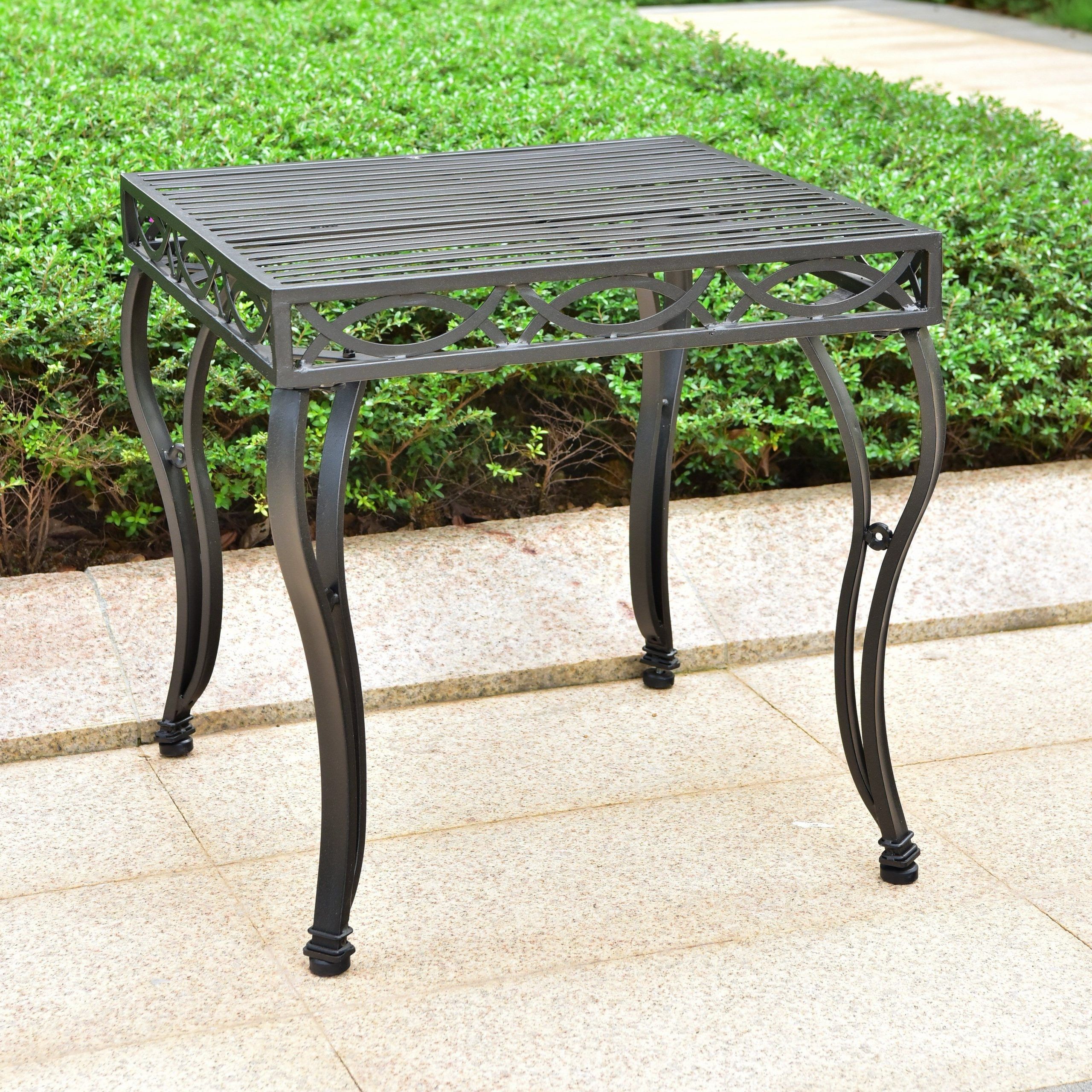 Most Popular Segovia Iron Outdoor End Table (black – Weather Resistant/water Regarding Black Iron Outdoor Accent Tables (View 3 of 15)