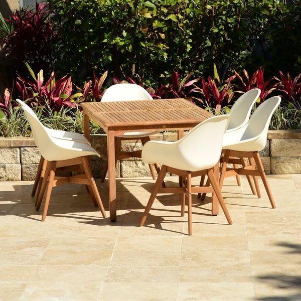 Most Popular Shop Amazonia Teak Deluxe Hawaii White 7 Piece Rectangular Patio Dining For White Rectangular Patio Dining Sets (View 14 of 15)
