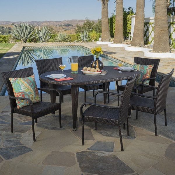 Most Popular Shop Sophia Outdoor 7 Piece Oval Wicker Dining Setchristopher In Oval 7 Piece Outdoor Patio Dining Sets (View 7 of 15)