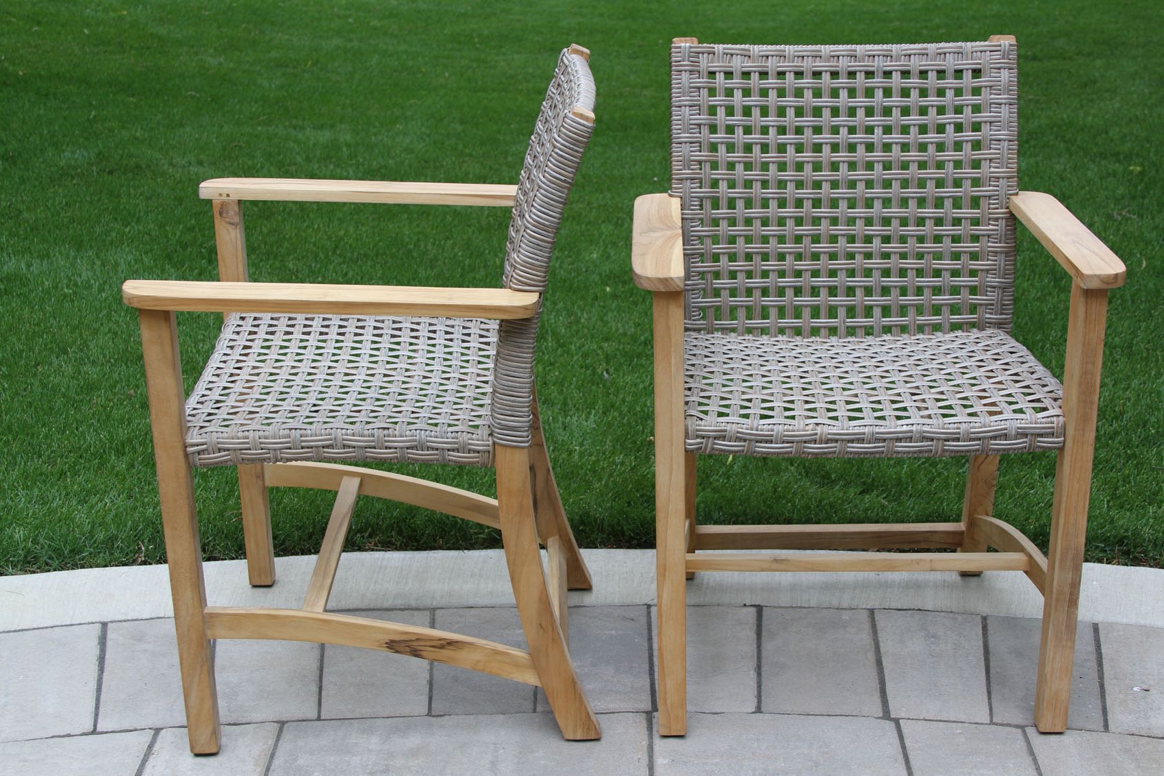 Most Popular Teak Hardwood & Ash All Weather Wicker Dining Arm Chair, 2pk (View 14 of 16)