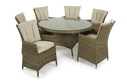 Most Popular Tuscany Rattan Garden Furniture Outdoor Round Dining Table Set With 6 Regarding Gray Wicker Extendable Patio Dining Sets (View 15 of 15)