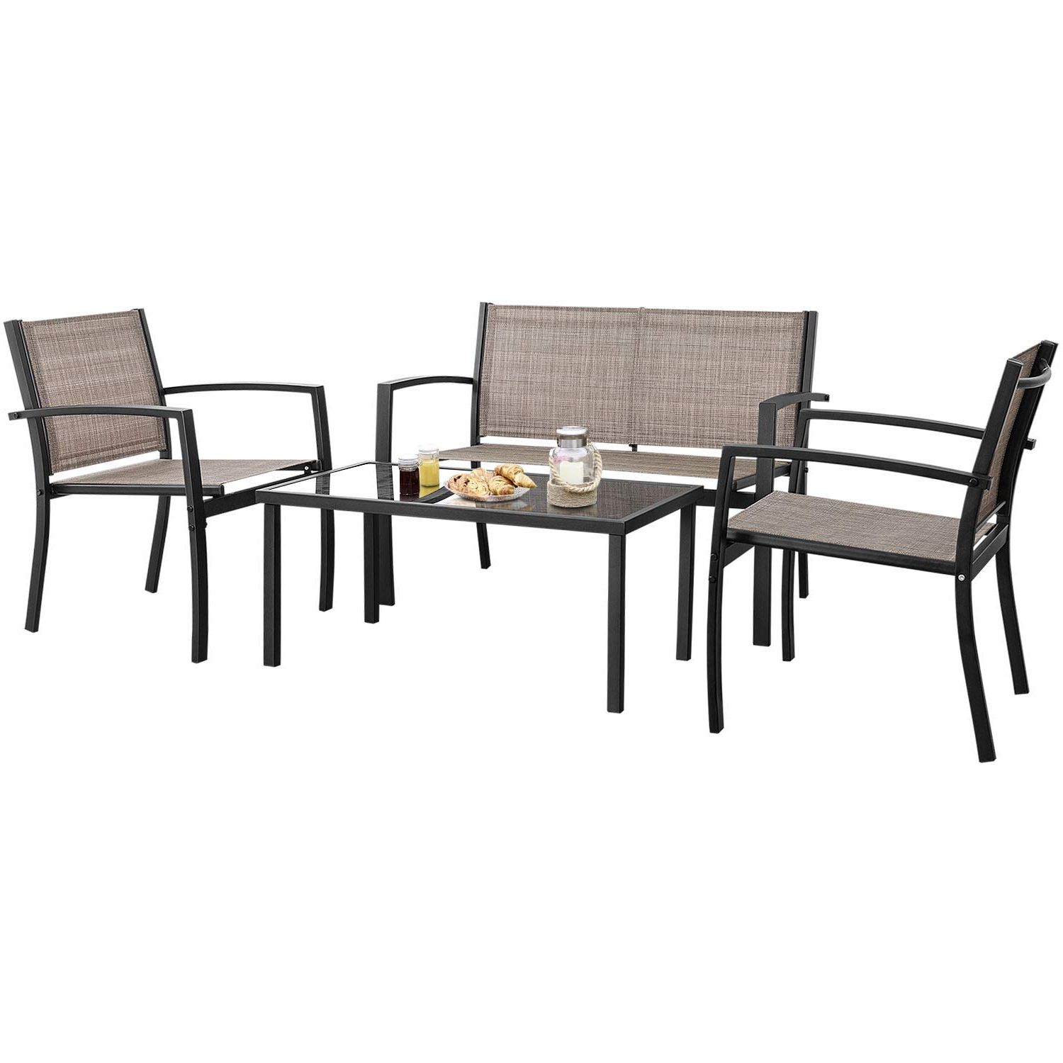 Most Popular Walnew 4 Pieces Patio Furniture Outdoor Furniture Outdoor Patio With Regard To Black Outdoor Modern Chairs Sets (View 9 of 15)