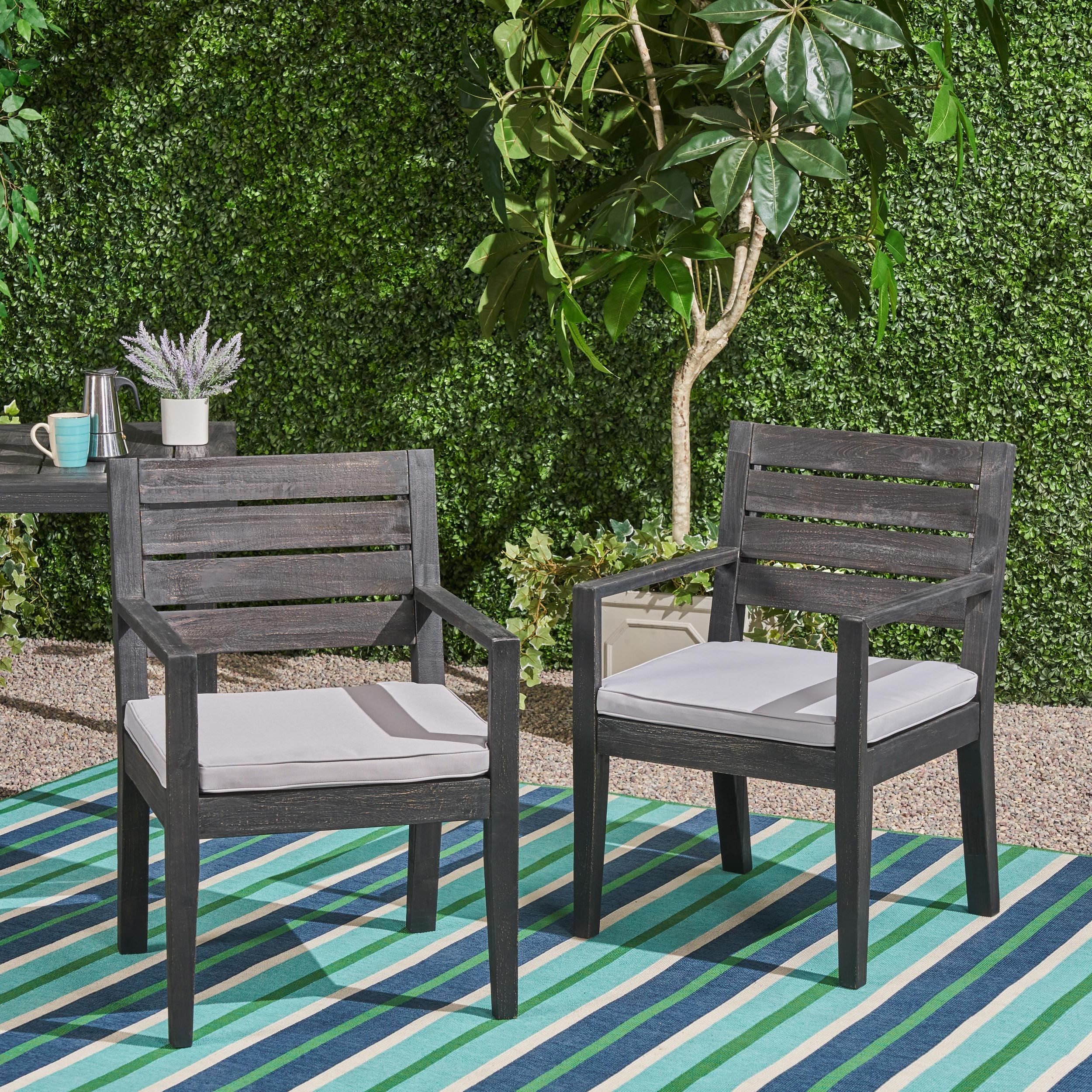 Most Popular Wood Outdoor Armchair Sets Intended For Zoe Outdoor Acacia Wood Dining Chairs With Cushions,, Set Of  (View 8 of 15)