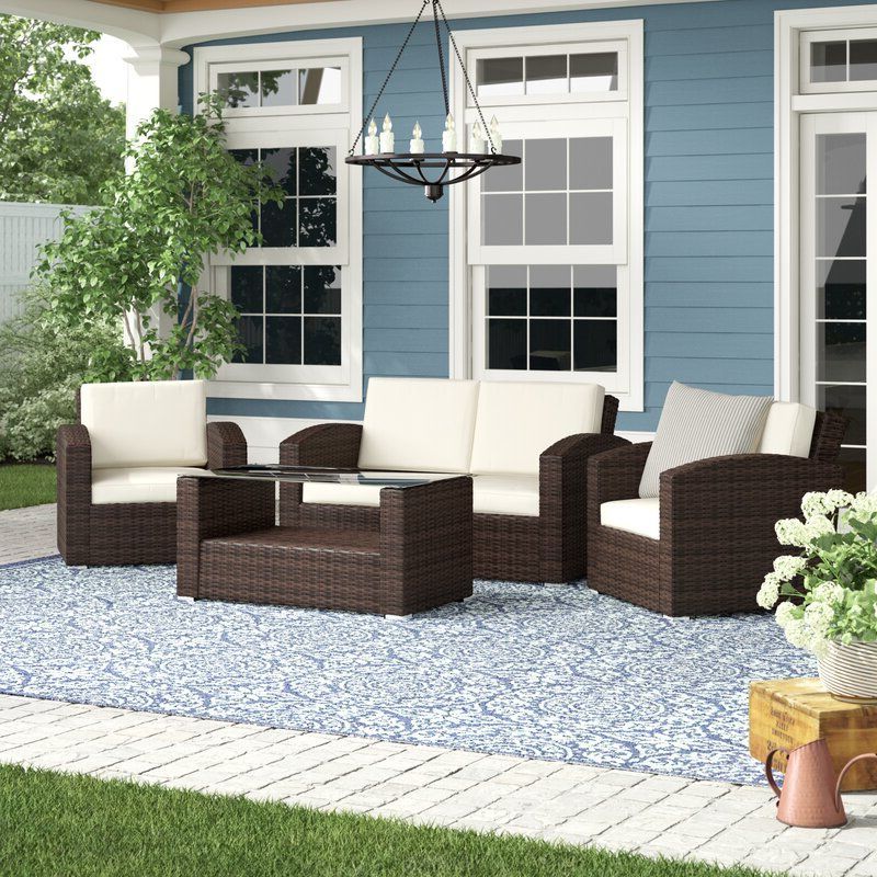Most Recent 4 Piece Outdoor Wicker Seating Sets Intended For Noah 4 Piece Rattan Sofa Seating Group With Cushions In  (View 11 of 15)