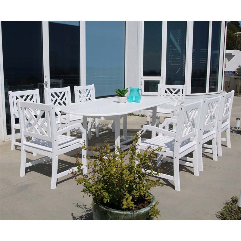 Most Recent 9 Piece Oval Dining Sets With Regard To 9 Piece Extendable Oval Patio Dining Set In White – V1335set (View 13 of 15)