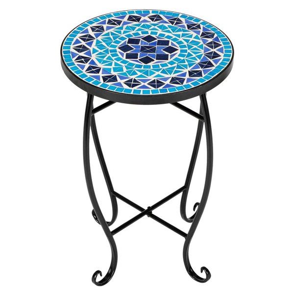 Most Recent Blue Mosaic Black Iron Outdoor Accent Tables Intended For Fleur De Lis Living Christiana Blue Ocean Mosaic Wrought Iron Outdoor (View 8 of 15)