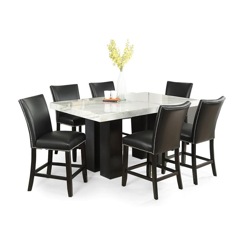 Most Recent Camila Marble Top Rectangular 7 Piece Counter Height Dining Set – Black Throughout Black Medium Rectangle Patio Dining Sets (View 12 of 15)