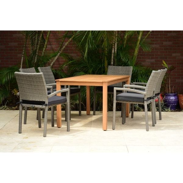 Most Recent Distressed Gray Wicker Patio Dining Sets With Amazonia Flamingo Eucalyptus/wicker 7 Piece Rectangular Patio Dining (View 12 of 15)