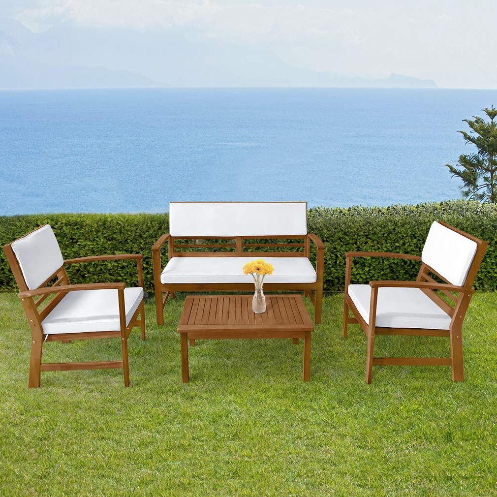 Most Recent Fdw Patio Sofa Set Outdoor Chat Set Patio Conversation Set 4 Piece With Regard To 4 Piece Wood Outdoor Bar Sets (View 5 of 15)