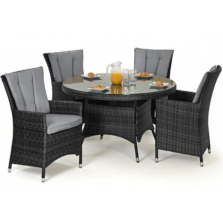 Most Recent Gray Wicker Round Patio Dining Sets Inside Seattle Rattan Garden Furniture Round 4 Seater Grey Dining Table (View 14 of 15)