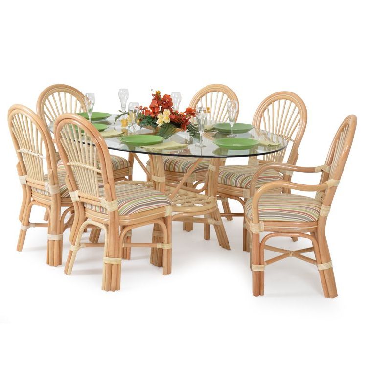 Most Recent Islamorada Rattan 7 Piece Dining Set Natural – Leaders Casual Furniture Regarding Natural Woven Modern Outdoor Chairs Sets (View 11 of 15)