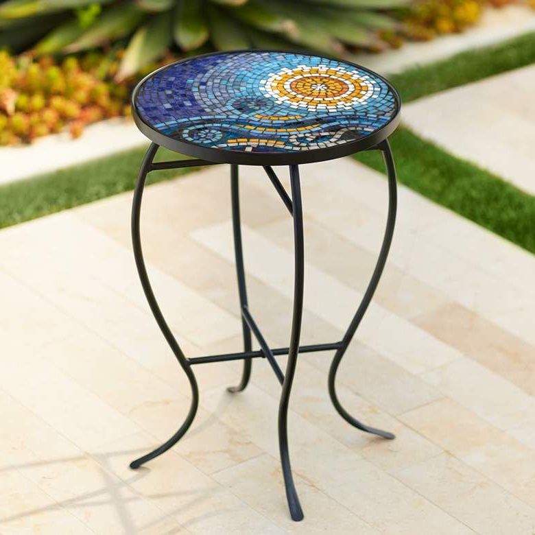 Most Recent Ocean Mosaic Black Iron Outdoor Accent Table – #6f (View 2 of 15)