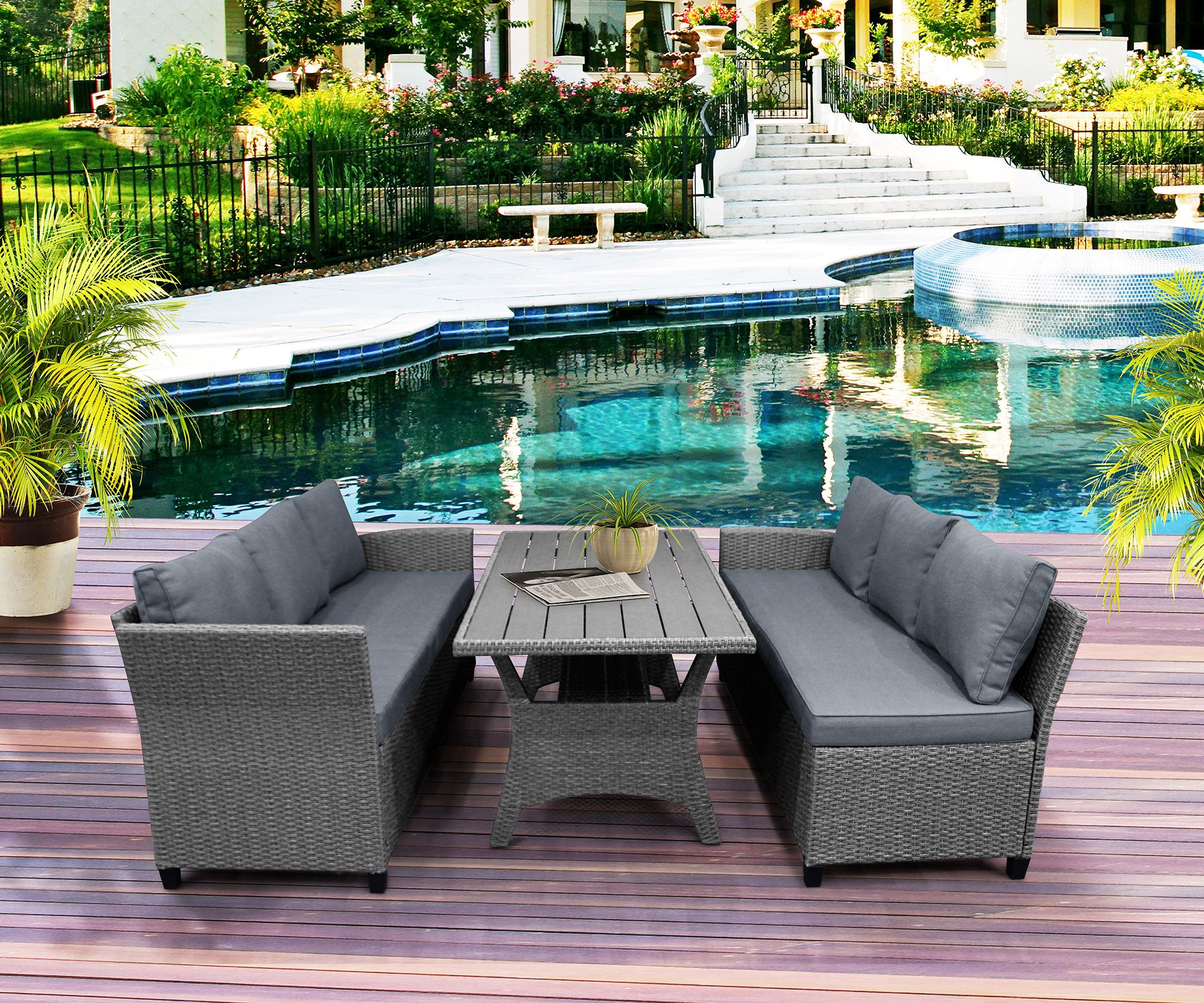 Most Recent Outdoor Seating Sectional Patio Sets In Outdoor Conversation Sofa Set, 3 Piece Patio Sectional Dining Set With (View 5 of 15)