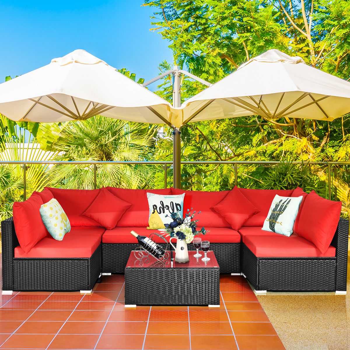 Most Recent Outdoor Seating Sectional Patio Sets With Regard To Costway 7pcs Patio Rattan Sofa Set Sectional Conversation Furniture Set (View 10 of 15)