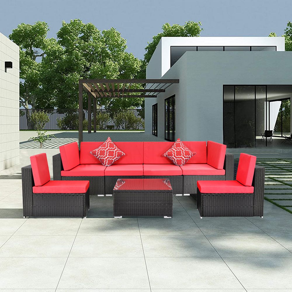 Most Recent Outdoor Wicker Sectional Sofa Sets Throughout Outdoor Sectional Sofa Set, Outdoor Patio 7 Pc Wicker Sectional Sofa (View 10 of 15)