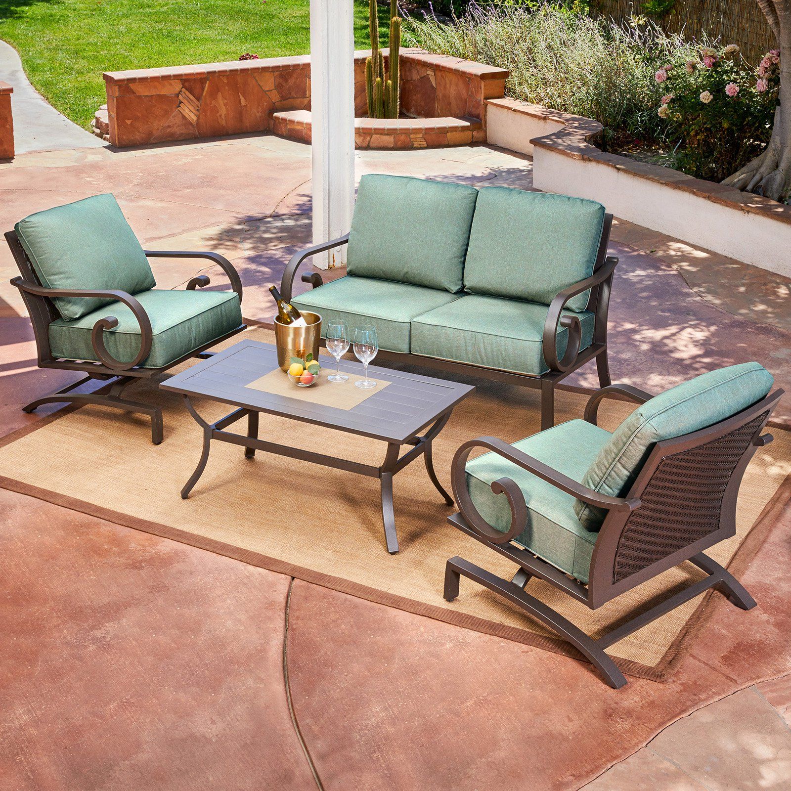 Most Recent Royal Garden Milano Aluminum 4 Piece Motion Patio Conversation Set For 4 Piece Outdoor Sectional Patio Sets (View 5 of 15)