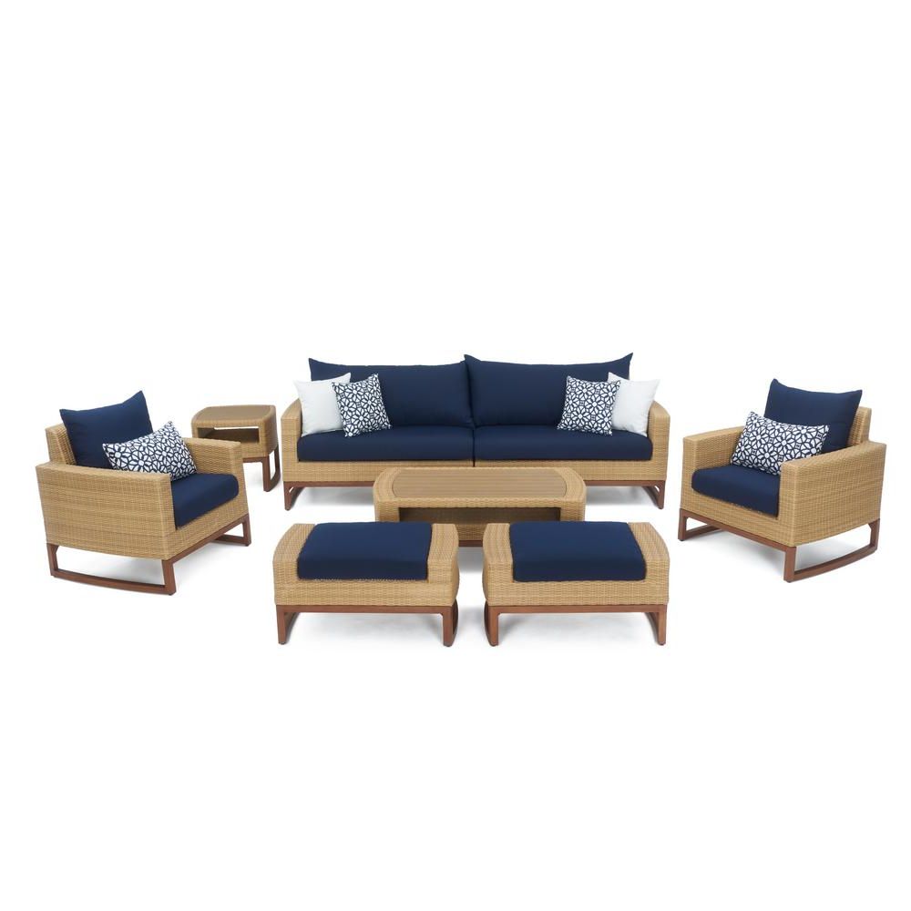 Most Recent Rst Brands Mili 8 Piece Wicker Patio Deep Seating Conversation Set With With Blue Cushion Patio Conversation Set (View 8 of 15)