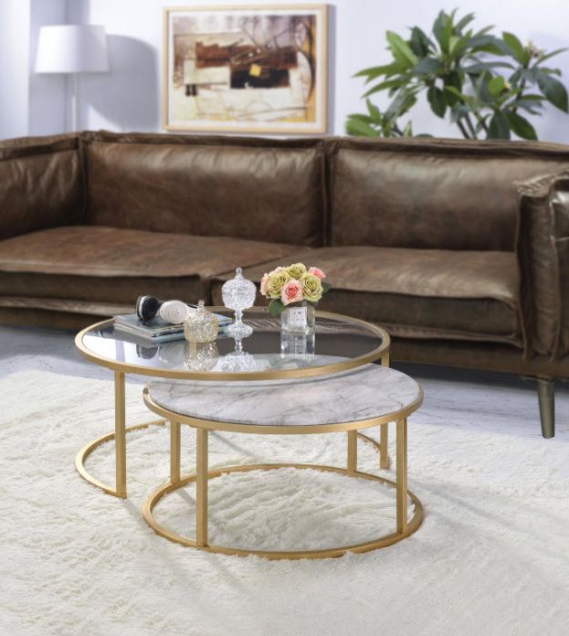 Most Recent Shanish Faux Marble & Gold Nesting Coffee Table Regarding Gray Wood Outdoor Nesting Coffee Tables (View 12 of 15)