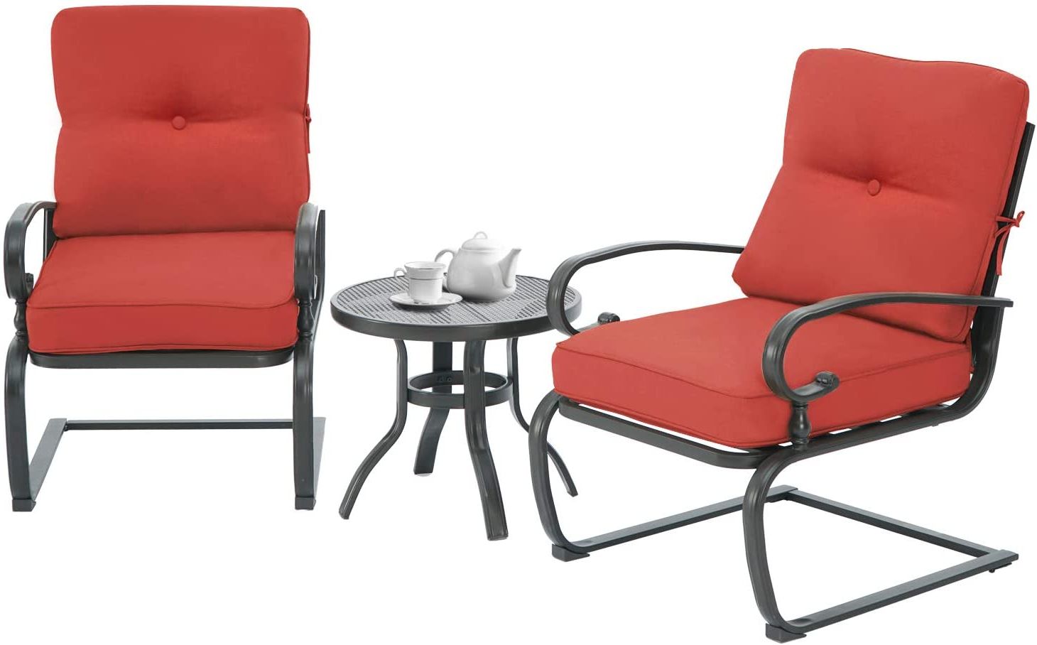 Most Recent Suncrown 3 Piece Outdoor Patio Bistro Set Spring Metal Lounge Cushioned Regarding Red Metal Outdoor Table And Chairs Sets (View 3 of 15)