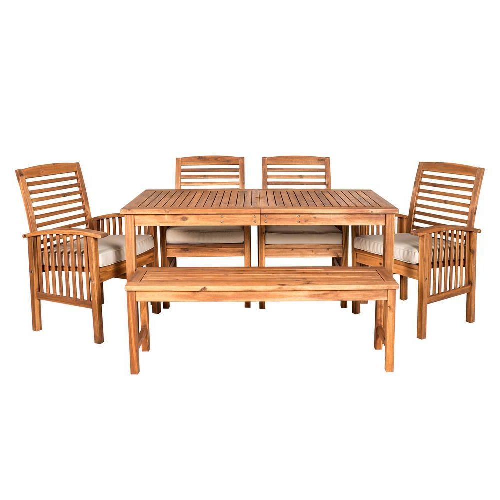 Most Recent Walker Edison Furniture Company 6 Piece Brown Outdoor Classic In Brown Acacia 6 Piece Patio Dining Sets (View 12 of 15)