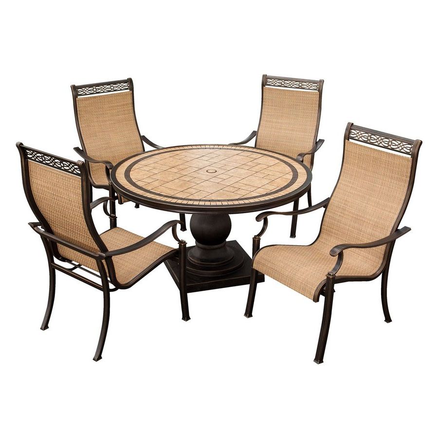 Most Recently Released 5 Piece Round Patio Dining Sets Intended For Shop Hanover Outdoor Furniture Monaco 5 Piece Tan Metal Frame Patio (View 8 of 15)
