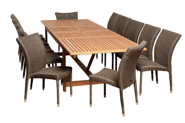 Most Recently Released Amazonia Derby 13 Piece Eucalyptus/wicker Extendable Rectangular Dining Intended For 13 Piece Extendable Patio Dining Sets (View 4 of 15)