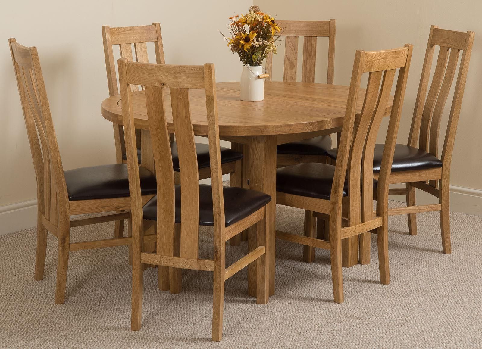 Most Recently Released Edmonton Solid Oak Extending Oval Dining Table With 6 Princeton Solid In Extendable Oval Dining Sets (View 5 of 15)