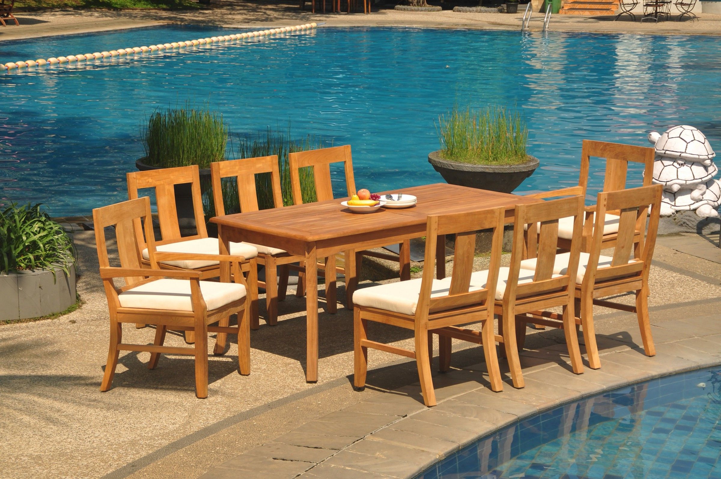 Most Recently Released Grade A Teak Dining Set: 8 Seater 9 Pc: 71" Rectangle Table And 8 In Teak Wood Outdoor Table And Chairs Sets (View 14 of 15)