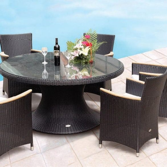 Most Recently Released Helena Wicker Dining Throughout Black Weave Outdoor Modern Dining Chairs Sets (View 3 of 15)