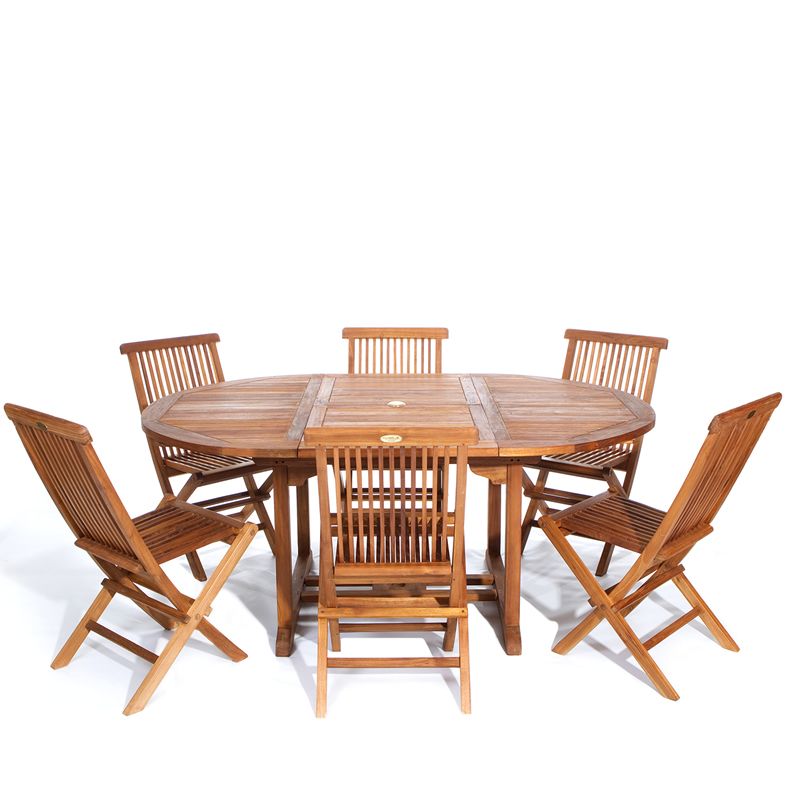 Most Recently Released Java Teak Nine Piece Oval Extension Table And Chair Set Pertaining To Teak Folding Chair Patio Dining Sets (View 12 of 15)