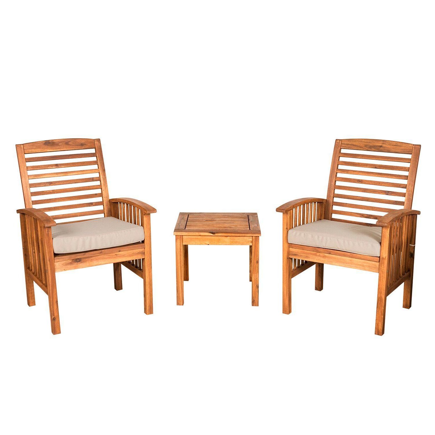 Most Recently Released Midland 3 Piece Brown Acacia Patio Conversation Set W/ Natural Cushions Within Brown Acacia Patio Chairs With Cushions (View 1 of 15)