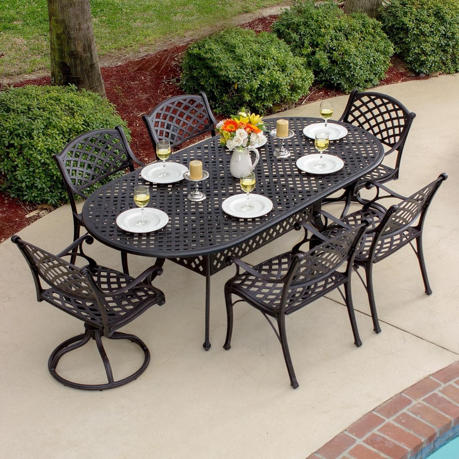 Most Recently Released Oval 7 Piece Outdoor Patio Dining Sets Pertaining To Heritage 6 Person Cast Aluminum Patio Dining Set (View 11 of 15)