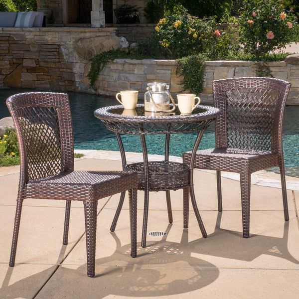 Most Recently Released Shop Farley Outdoor Multi Brown 3 Piece Wicker Bistro Set Throughout Outdoor Wicker Cafe Dining Sets (View 13 of 15)
