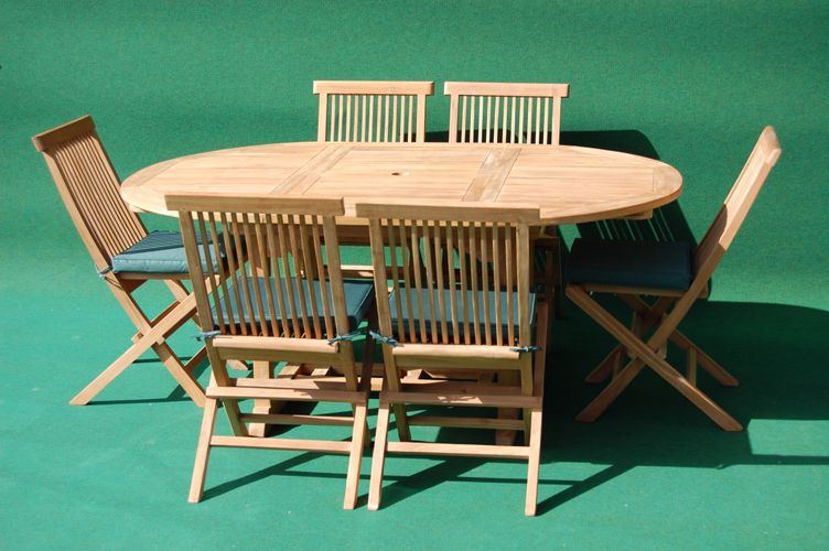 Most Recently Released Teak Round Extending Table And Folding Chair Set – Garden Teak Regarding Teak Outdoor Folding Chairs Sets (View 13 of 15)